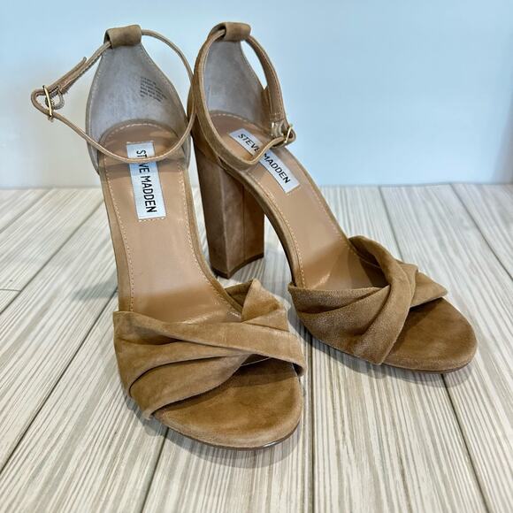 Steve Madden Clever Suede Leather strappy heels  block heels size 8 criss cross - Picture 1 of 11